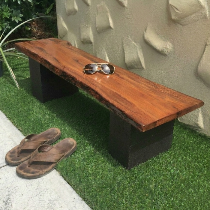 Laurel oak wood slab bench